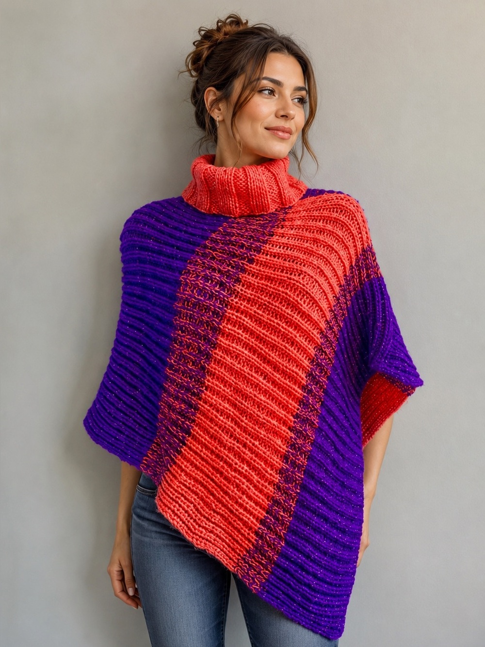 🧶 One of a kind hand knitted poncho OS